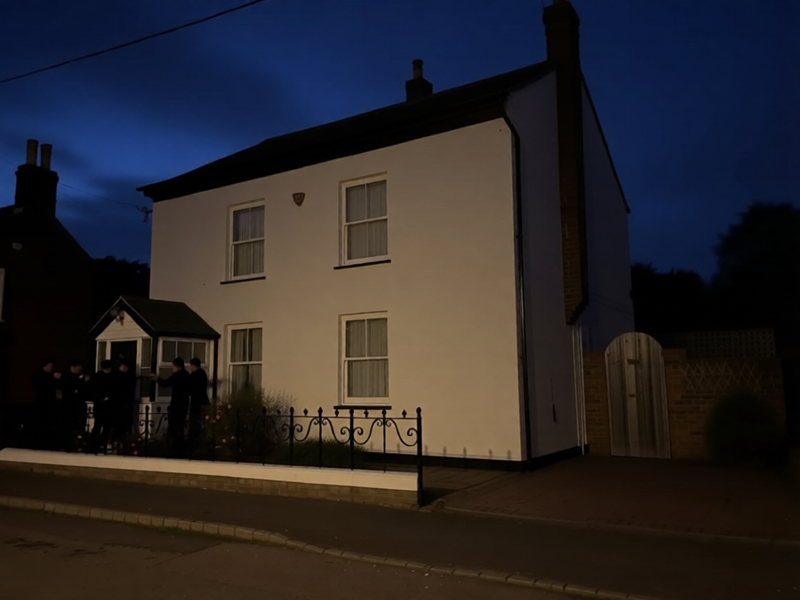Illustration of a gang of lads outside the house at night